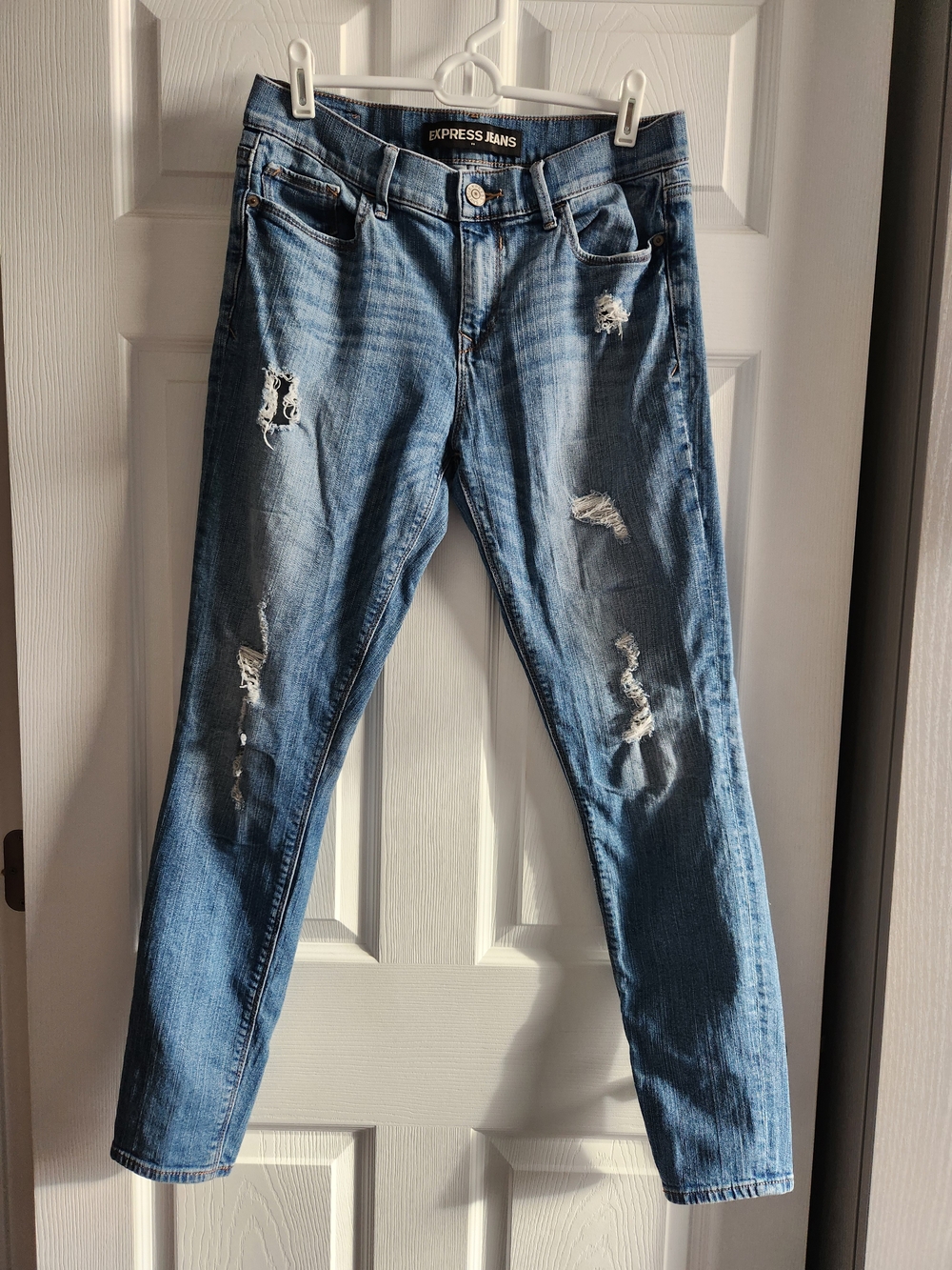 Women's Express Distressed Mid Blue Skinny Jeans